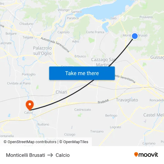 Monticelli Brusati to Calcio map