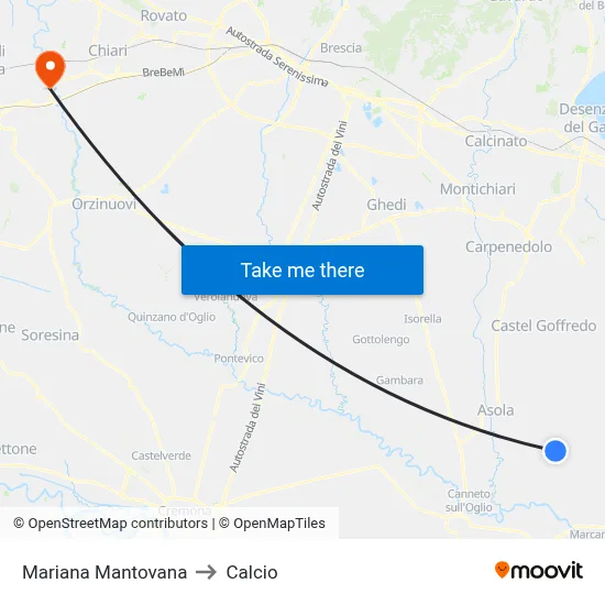 Mariana Mantovana to Calcio map