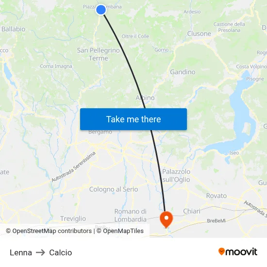 Lenna to Calcio map