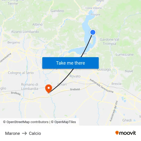 Marone to Calcio map