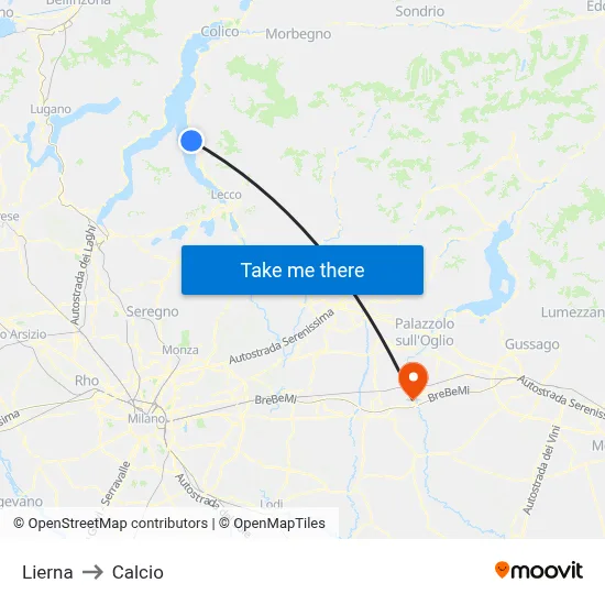Lierna to Calcio map