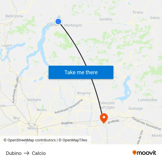 Dubino to Calcio map