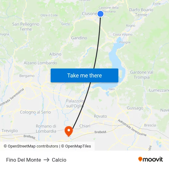 Fino del Monte to Calcio map