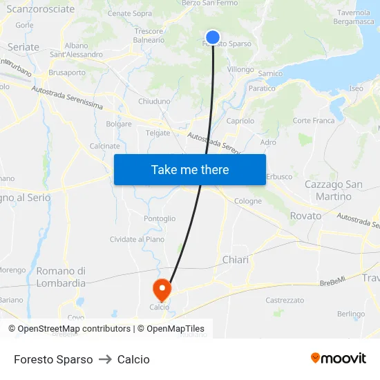 Foresto Sparso to Calcio map
