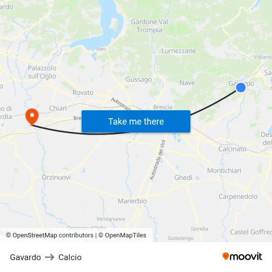 Gavardo to Calcio map
