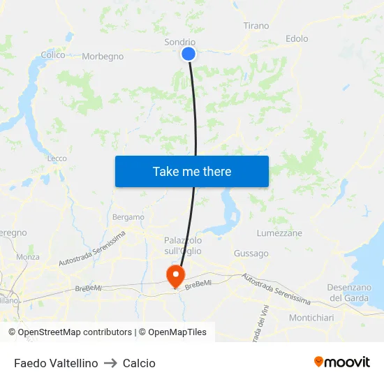 Faedo Valtellino to Calcio map