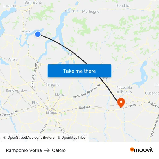 Ramponio Verna to Calcio map