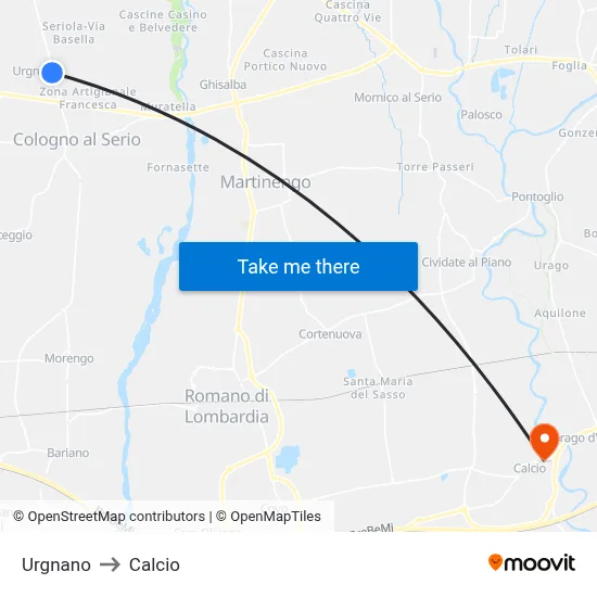 Urgnano to Soccer map