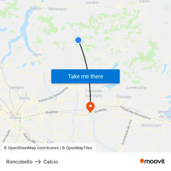 Roncobello to Calcio map