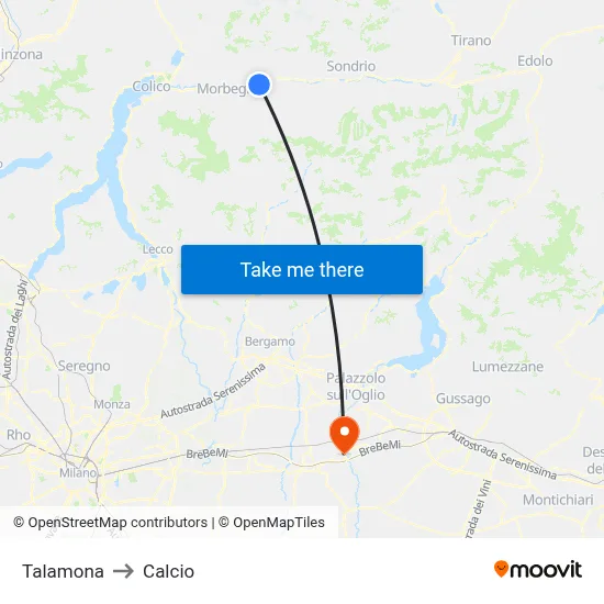 Talamona to Calcio map