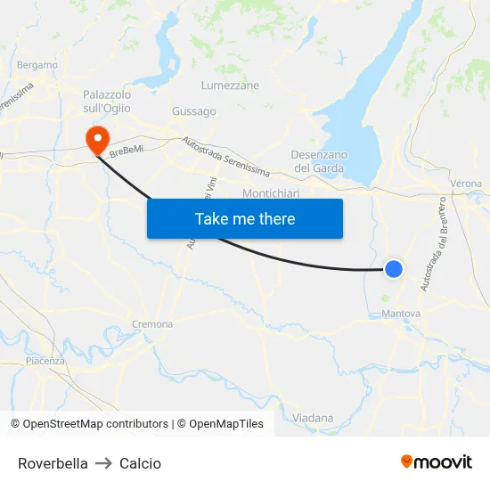 Roverbella to Calcio map