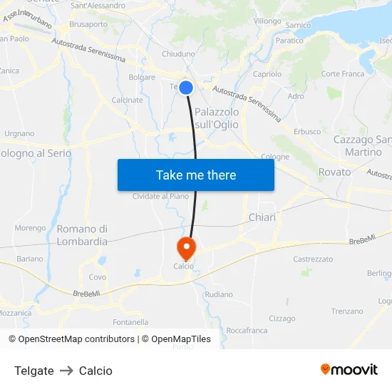 Telgate to Calcio map