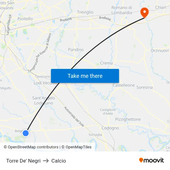 Torre De' Negri to Calcio map