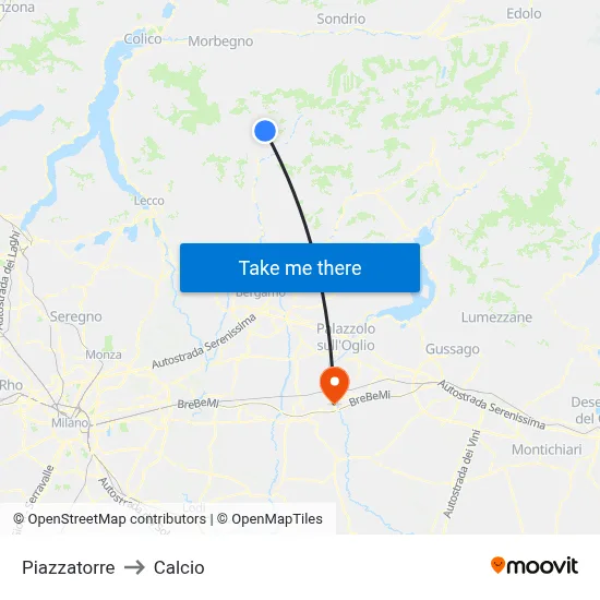 Piazzatorre to Calcio map