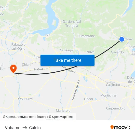 Vobarno to Calcio map