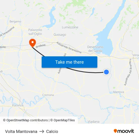 Volta Mantovana to Calcio map