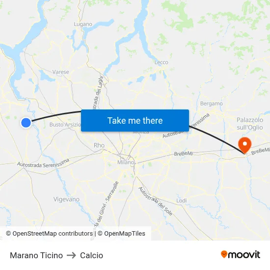 Marano Ticino to Calcio map