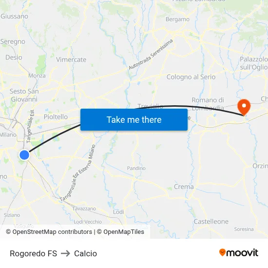 Rogoredo FS to Calcio map