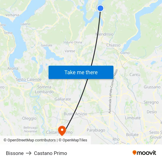 Bissone to Castano Primo map
