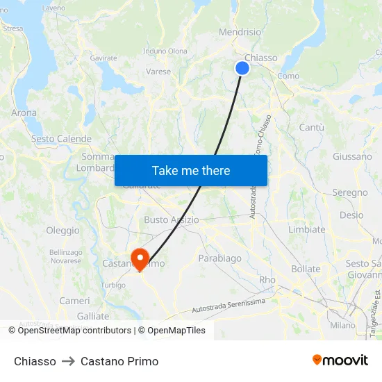 Chiasso to Castano Primo map