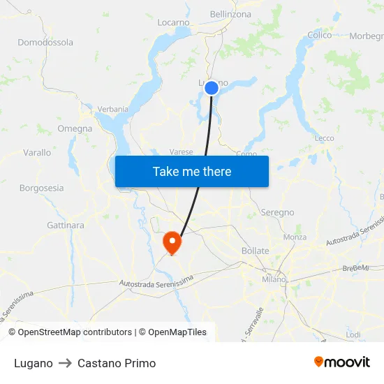 Lugano to Castano Primo map