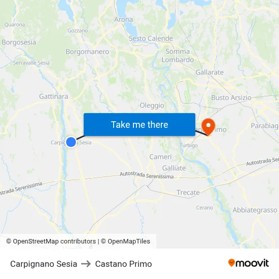 Carpignano Sesia to Castano Primo map