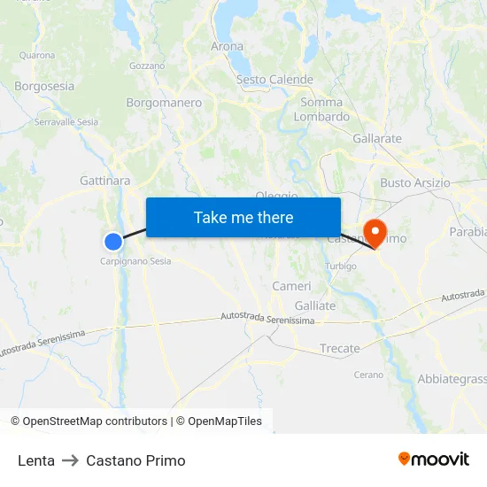 Lenta to Castano Primo map