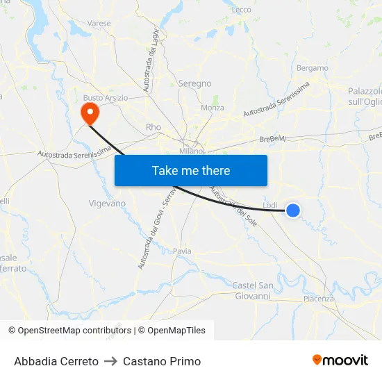 Abbadia Cerreto to Castano Primo map