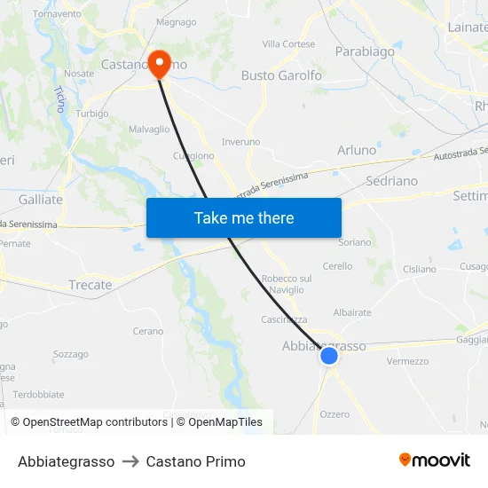 Abbiategrasso to Castano Primo map