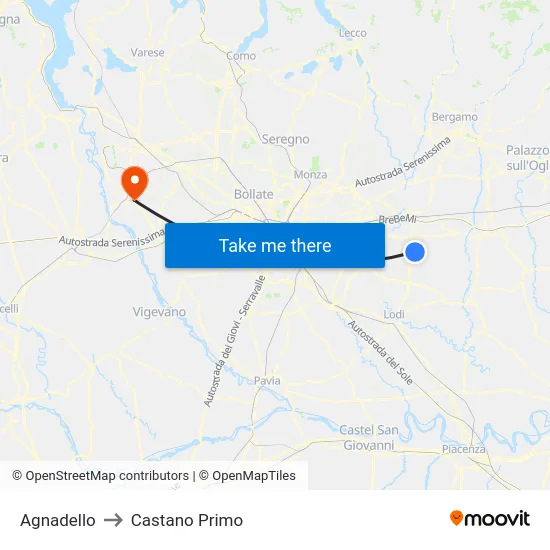 Agnadello to Castano Primo map