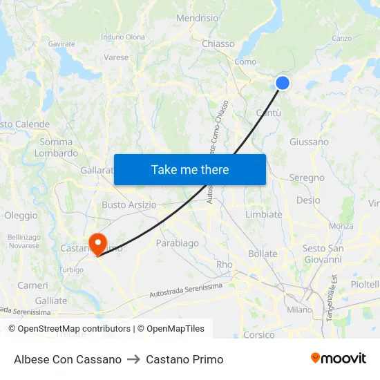 Albese Con Cassano to Castano Primo map