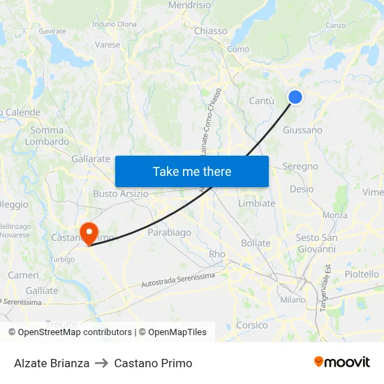 Alzate Brianza to Castano Primo map