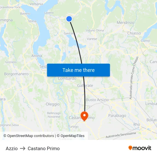 Azzio to Castano Primo map