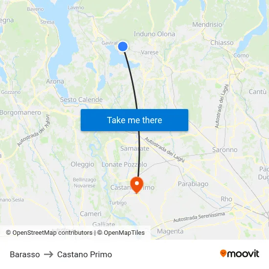 Barasso to Castano Primo map