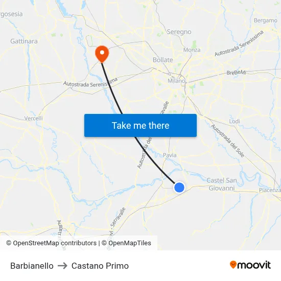 Barbianello to Castano Primo map