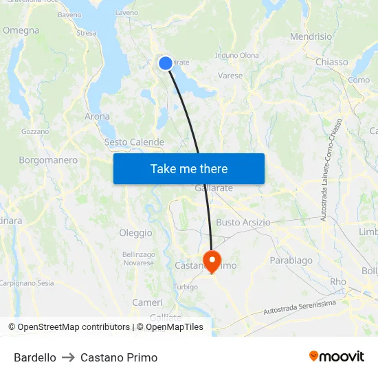 Bardello to Castano Primo map