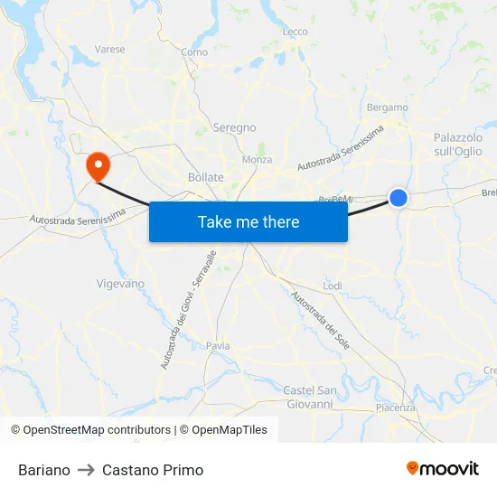 Bariano to Castano Primo map