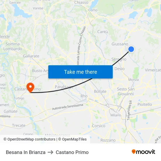 Besana in Brianza to Castano Primo map