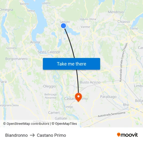 Biandronno to Castano Primo map