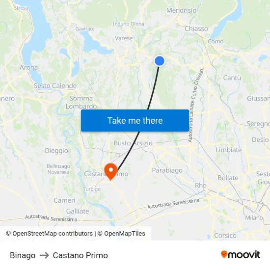 Binago to Castano Primo map