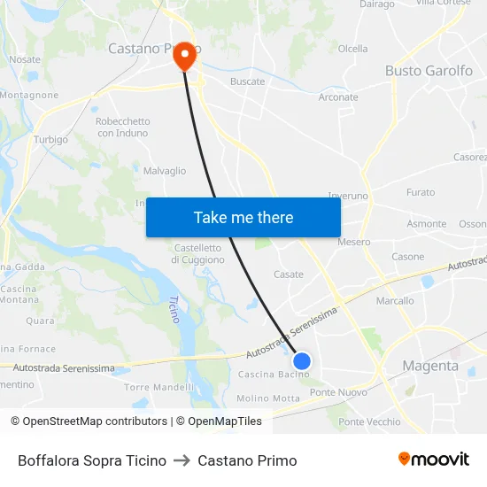 Boffalora Sopra Ticino to Castano Primo map