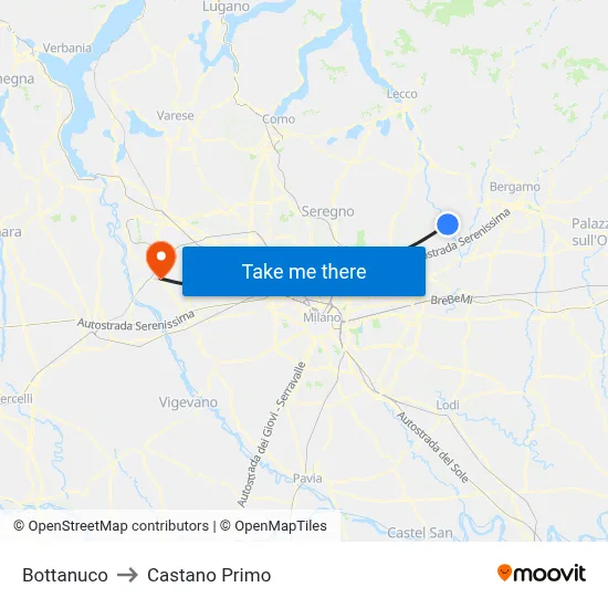 Bottanuco to Castano Primo map