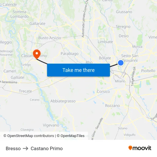 Bresso to Castano Primo map