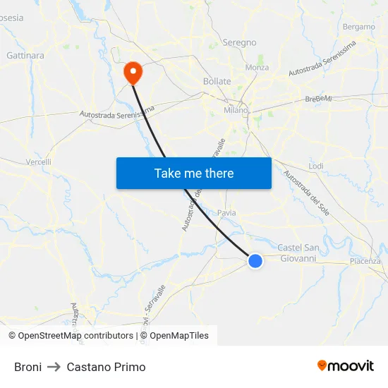 Broni to Castano Primo map