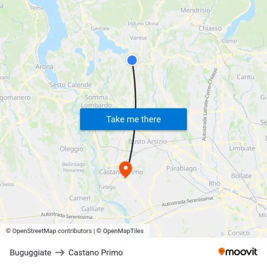 Buguggiate to Castano Primo map