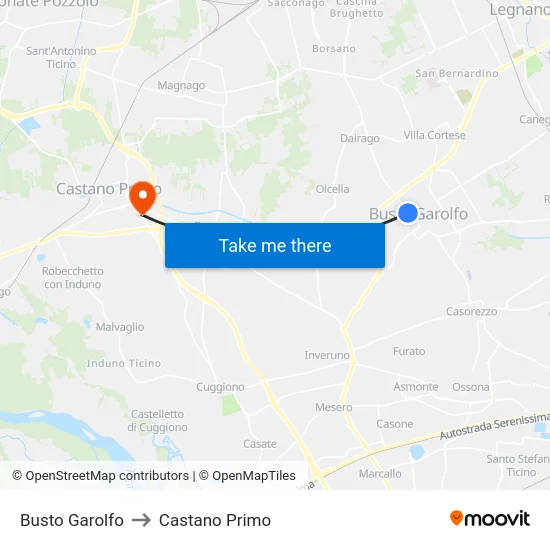 Busto Garolfo to Castano Primo map