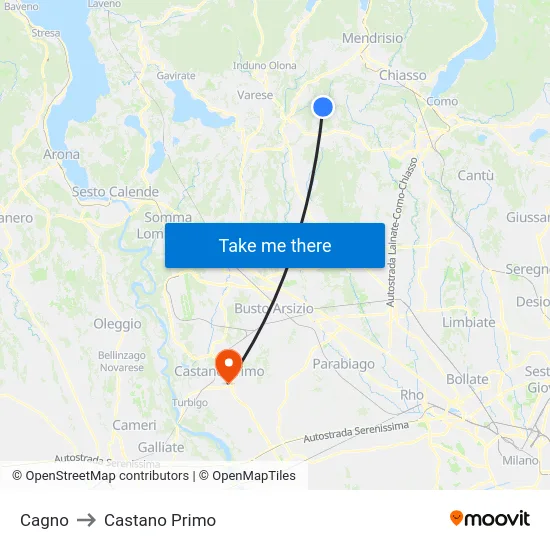 Cagno to Castano Primo map