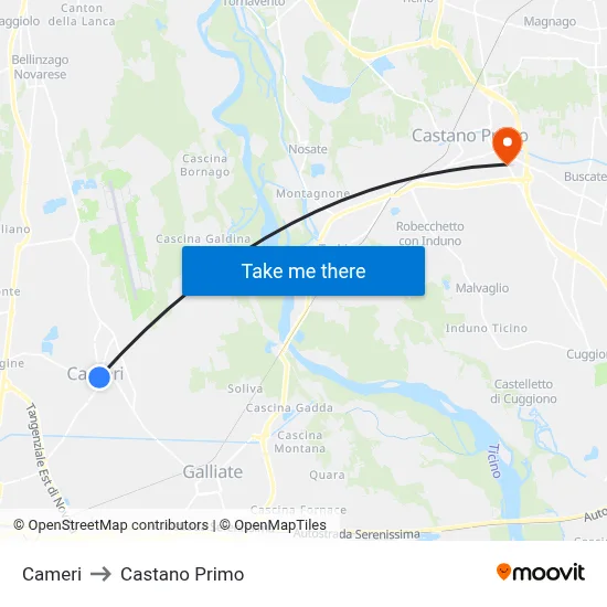 Cameri to Castano Primo map