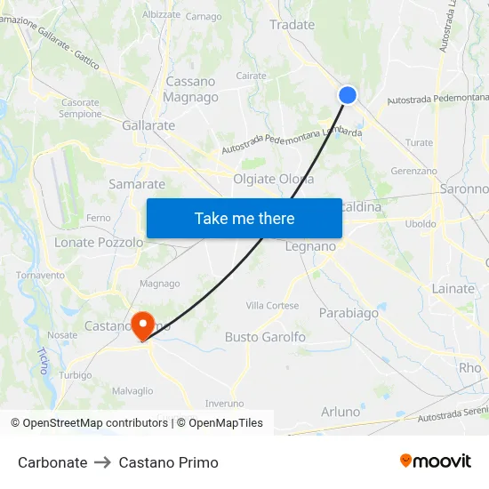 Carbonate to Castano Primo map
