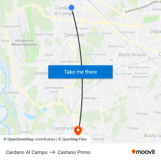 Cardano Al Campo to Castano Primo map